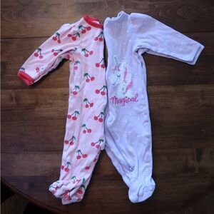 Wonder Nation Unicorn and Cherry Print Kids Footed Sleeper Pajamas, Size 3-6